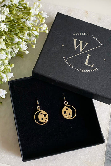 Wisteria London Este Gold Moon And Star Earrings Wisteria London
